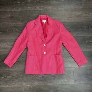 Vintage Talbots 100% Linen Blazer 4‎ Hot Pink 90s Jacket Barbiecore Preppy Y2K